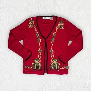 Vintage 80s Classy PM Cute Ugly Christmas Sweater Beaded Embroidery Festive